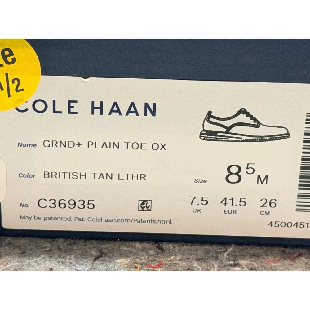 Cole Haan Grand Plus Plain Toe Oxford British Tan Leather Mens 8.5M Shoes C36935